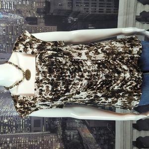 Style & Co. sz L Square Neck Ruched Sleeveless Abstract Animal Print Top